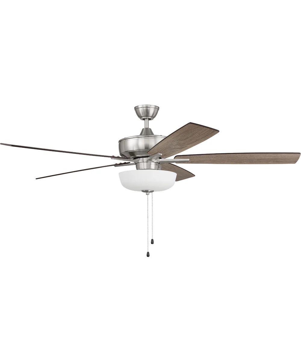 60" Super Pro 111 White Bowl Light Kit 3-Light LED Ceiling Fan (Blades Included) Brushed Polished Nickel