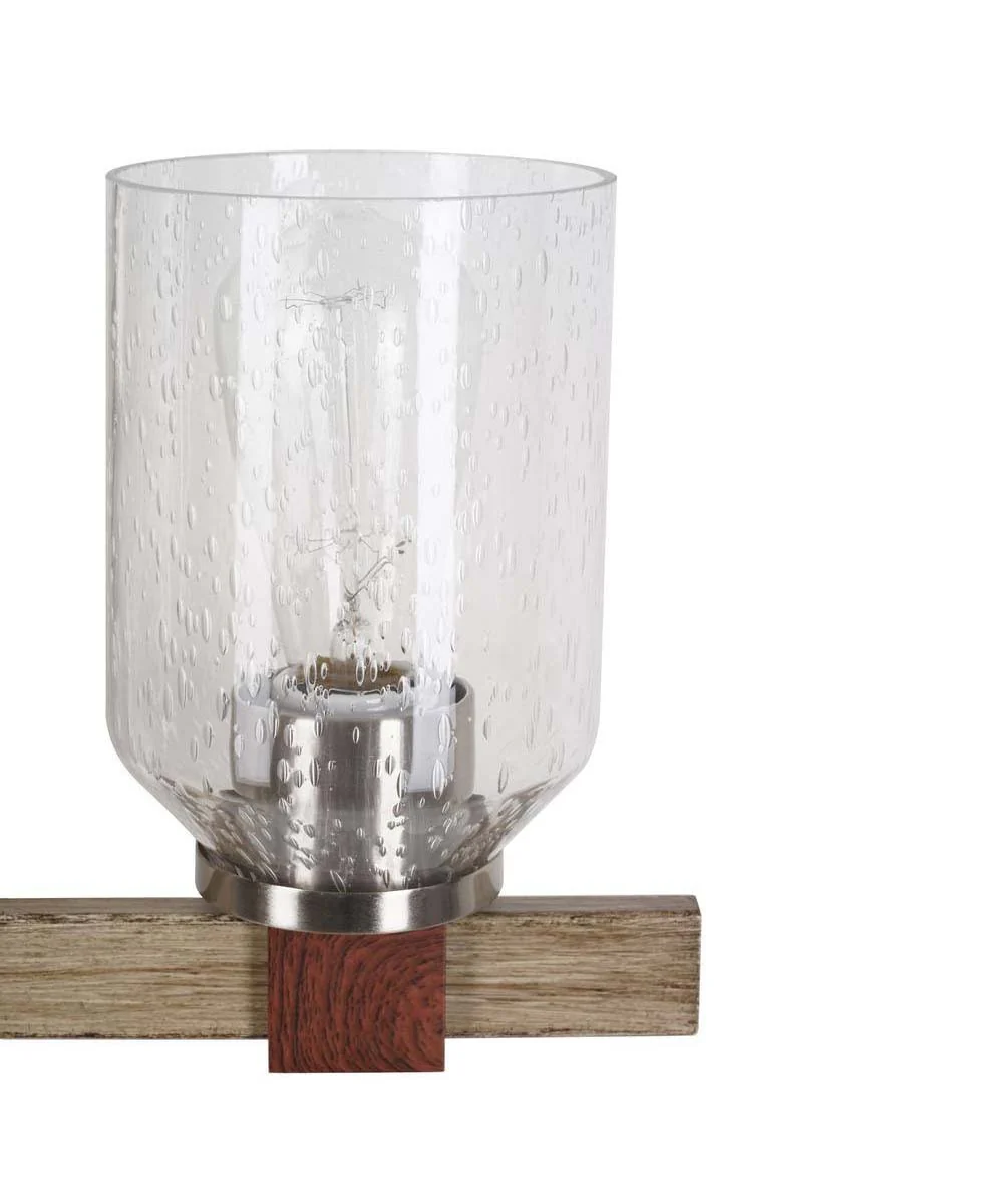 Cresswell 27"W Breckenridge 3-Light Bath Vanity Light Fixture; Brushed Nickel & Walnut Wood Accents & Clear Seeded Glass Shades - Image 4