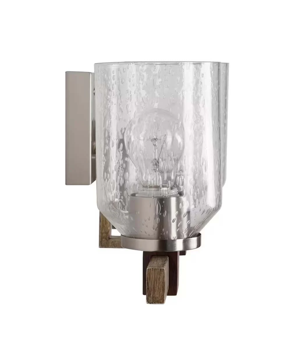Cresswell 27"W Breckenridge 3-Light Bath Vanity Light Fixture; Brushed Nickel & Walnut Wood Accents & Clear Seeded Glass Shades - Image 5