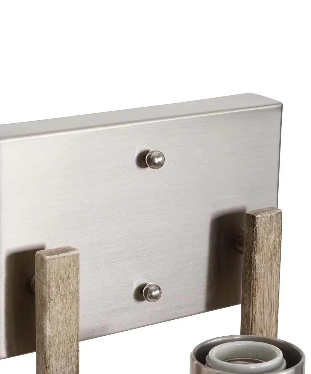 Cresswell 27"W Breckenridge 3-Light Bath Vanity Light Fixture; Brushed Nickel & Walnut Wood Accents & Clear Seeded Glass Shades - Image 6