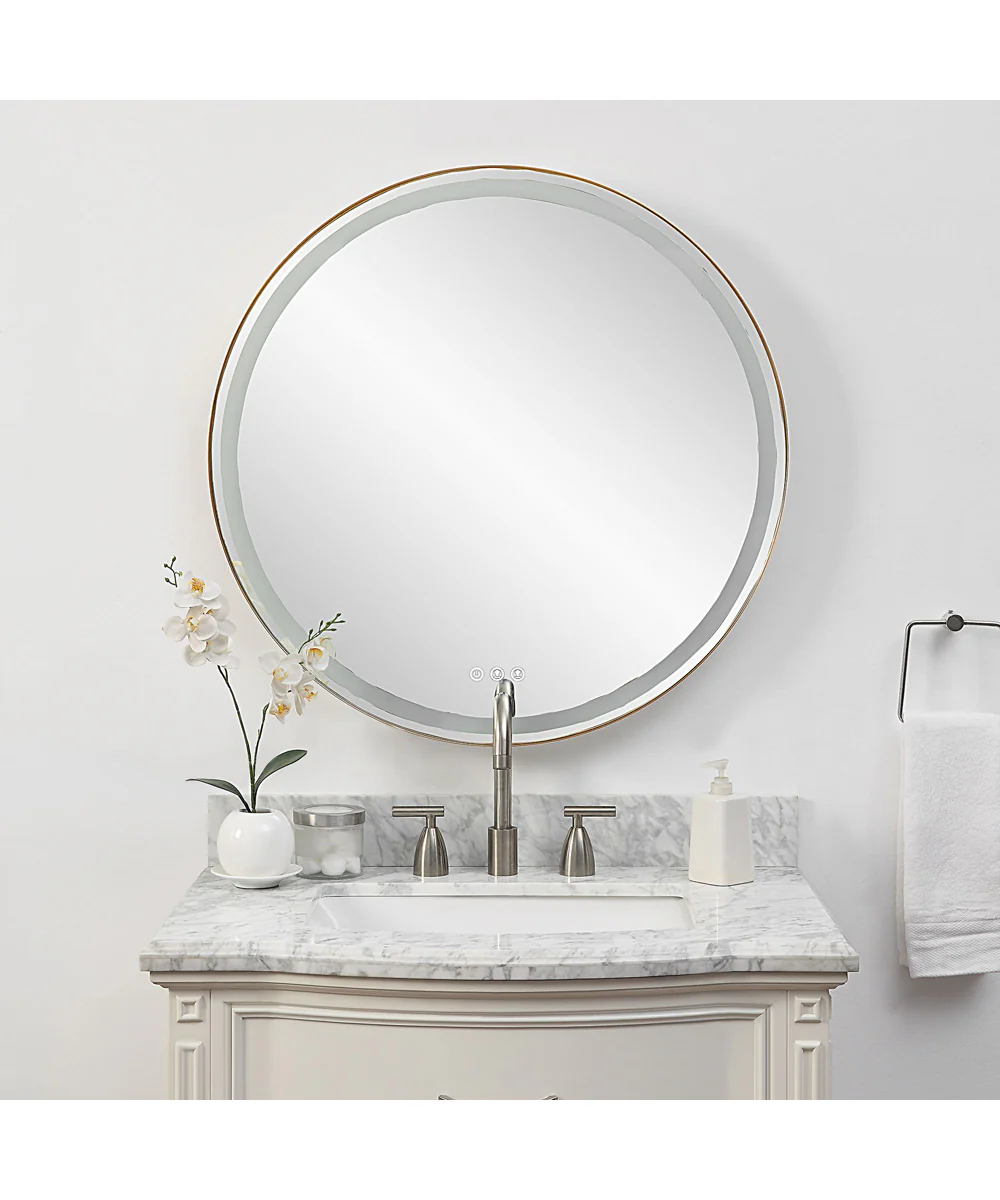 Crofton Lighted Brass Round Mirror - Image 2