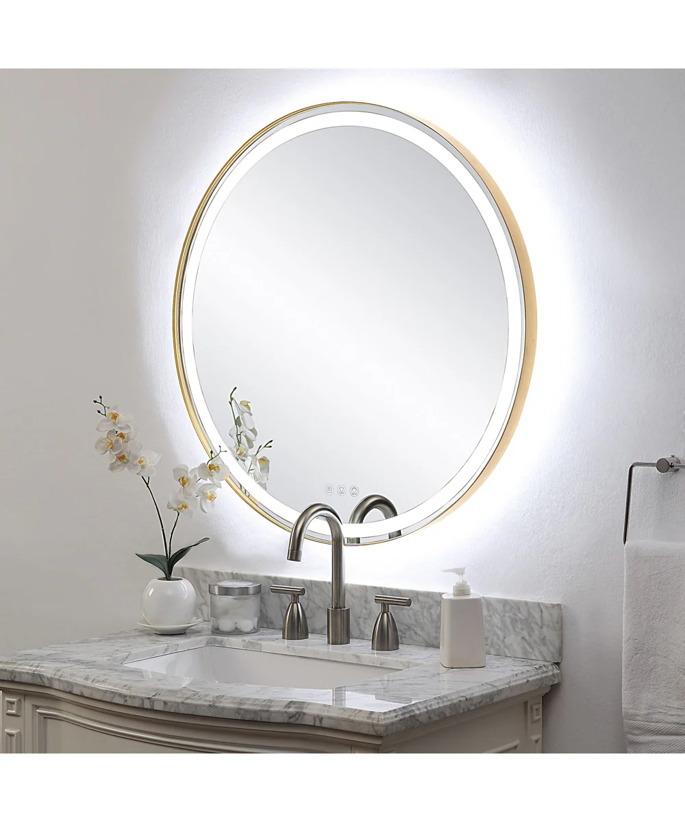 Crofton Lighted Brass Round Mirror - Image 5