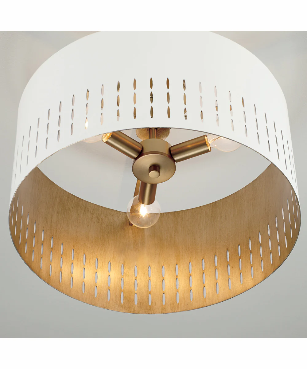 Dash 3-Light Semi-Flush Aged Brass and White - Image 3