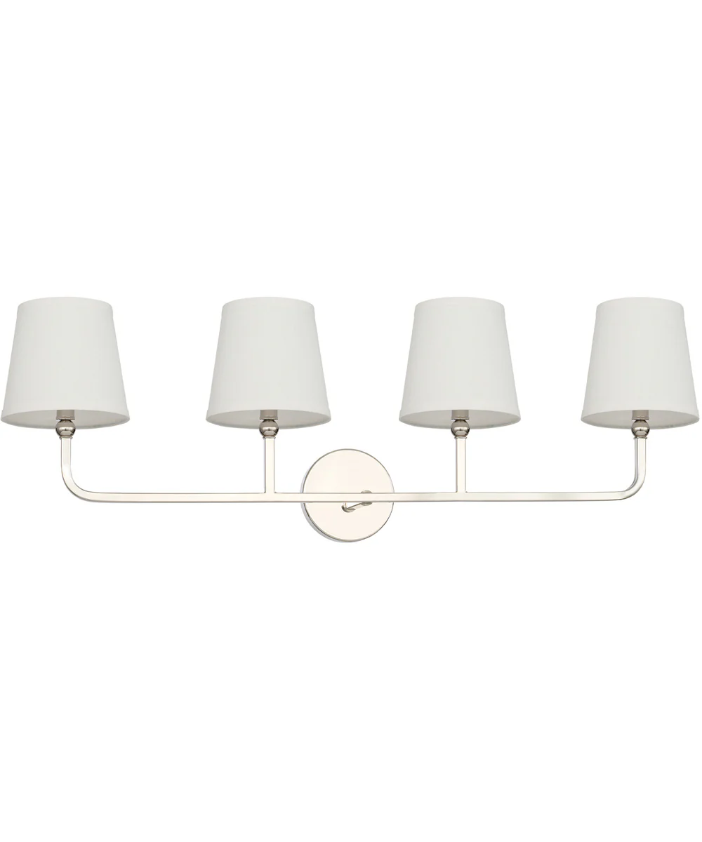 Dawson 4-Light Vanity In Polished Nickel Finish With Decorative White Fabric Stay-Straight Shades