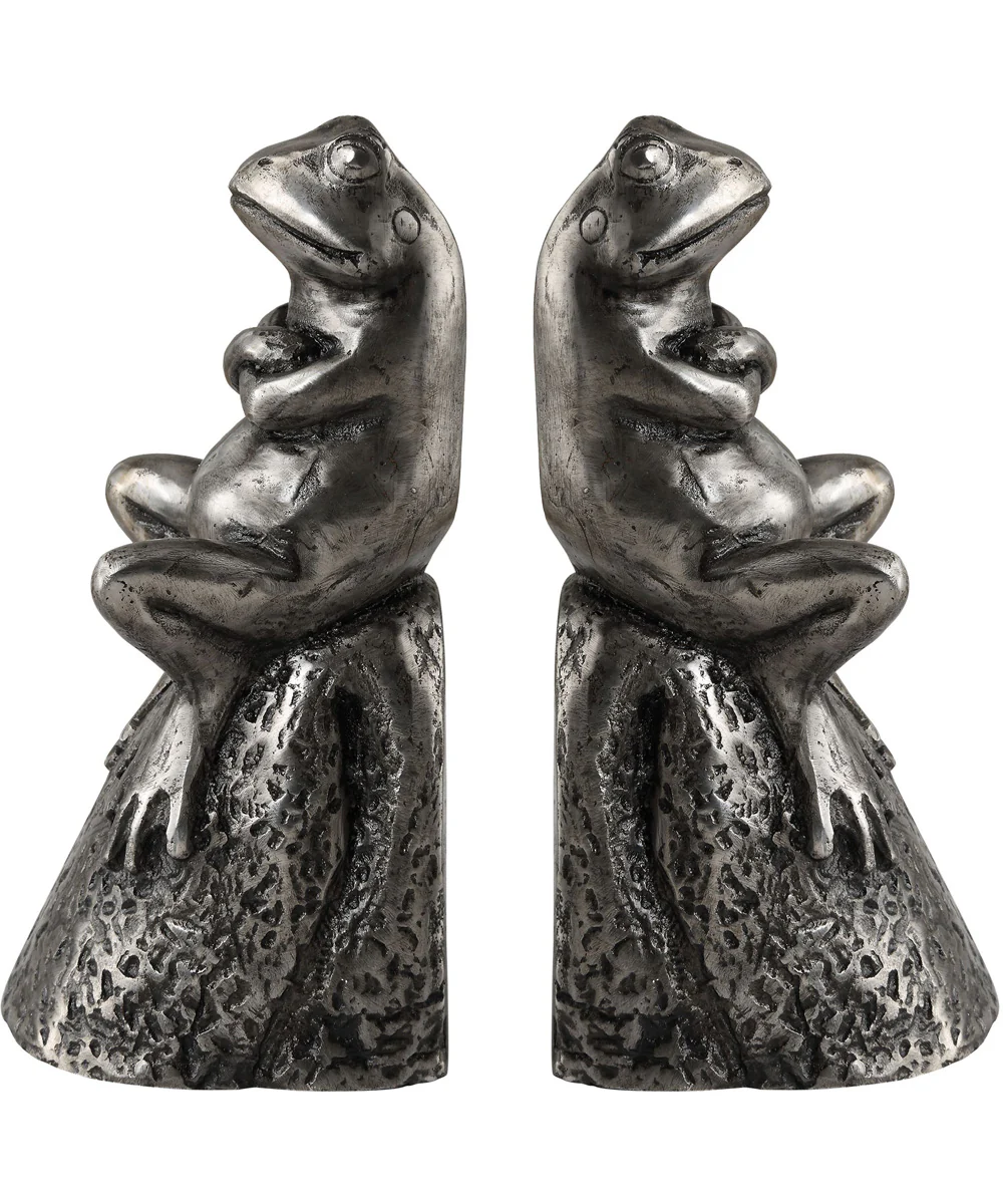 Daydreaming Frogs Aged Silver Bookends, Set of 2 - Image 4