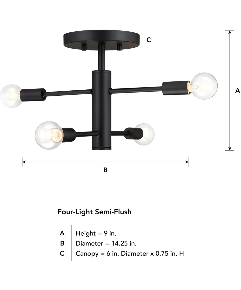 Arlo 4 Light Semi Flush Mount Matte Black - Image 4