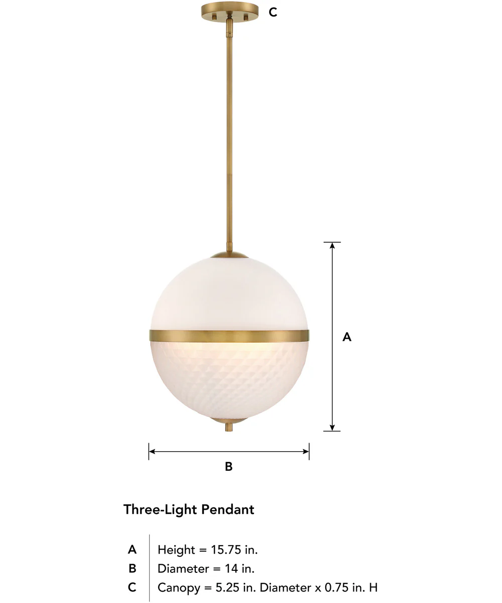 Dia 3 Light Pendant Old Satin Brass - Image 5