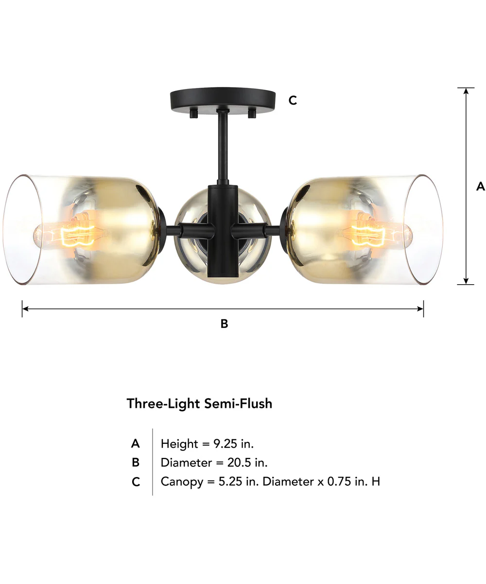 Gatsby 3 Light Semi Flush Mount Matte Black - Image 3