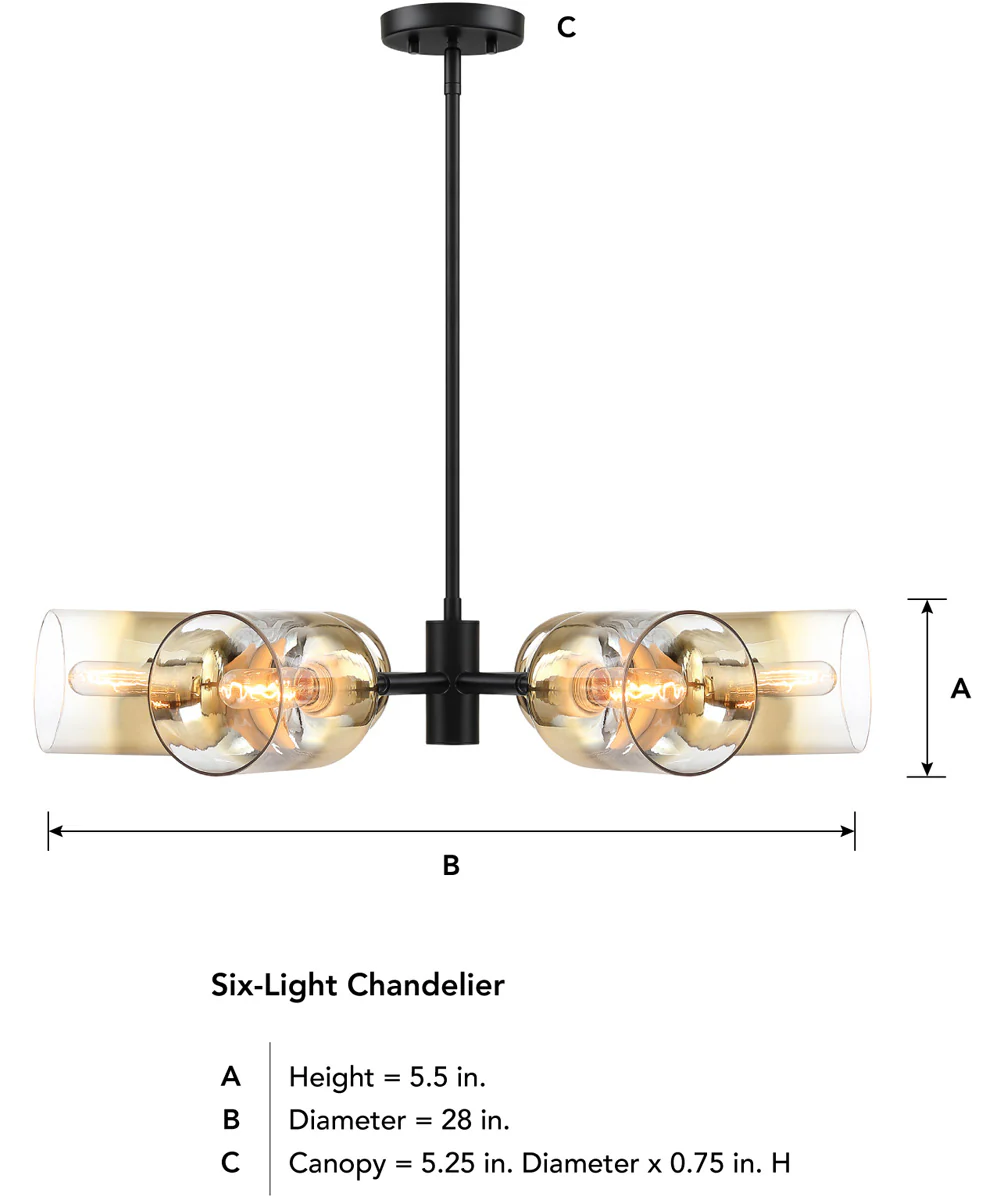 Gatsby 6 Light Chandelier Matte Black - Image 2