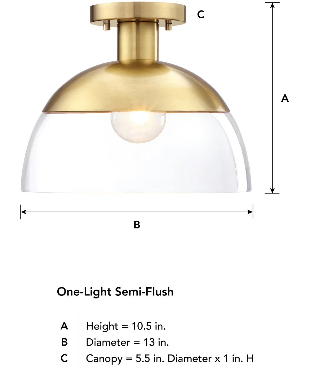 Rey 1 Light Semi Flush Mount Brushed Gold - Image 3