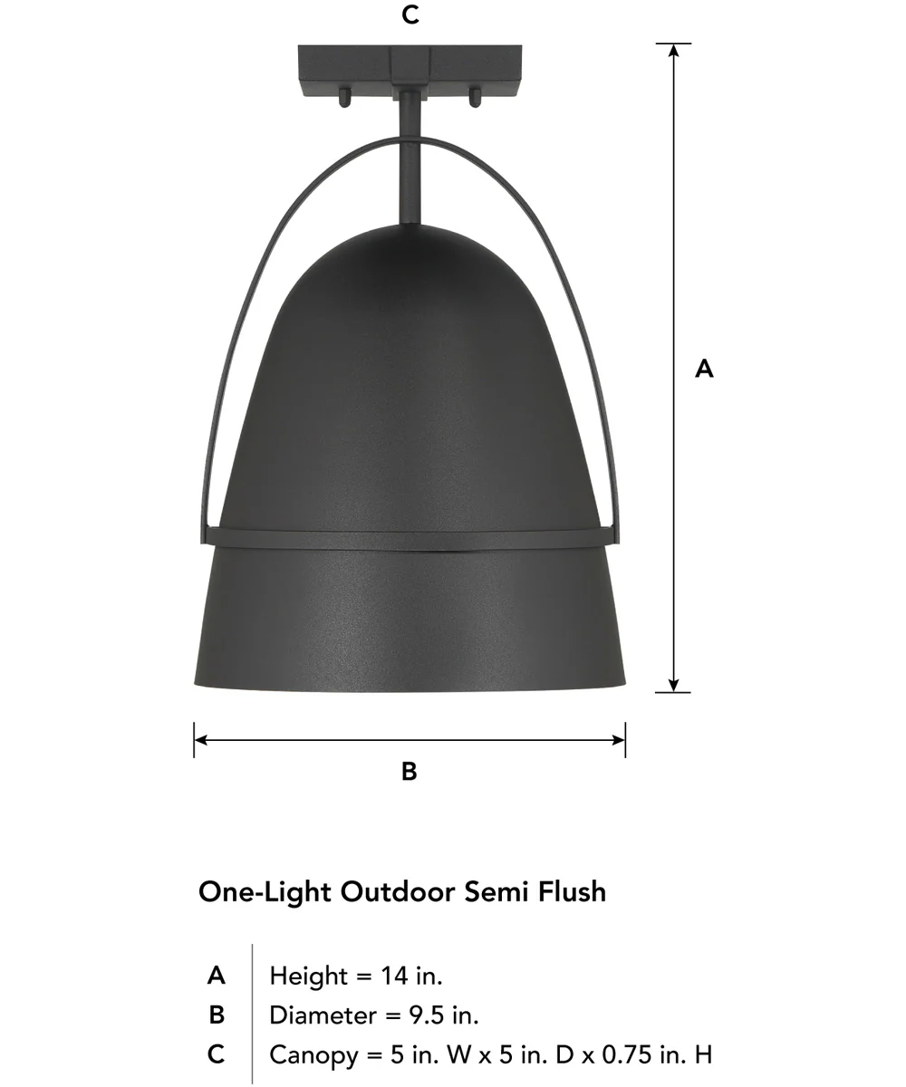 Rue  1 Light Semi Flush  Black - Image 5