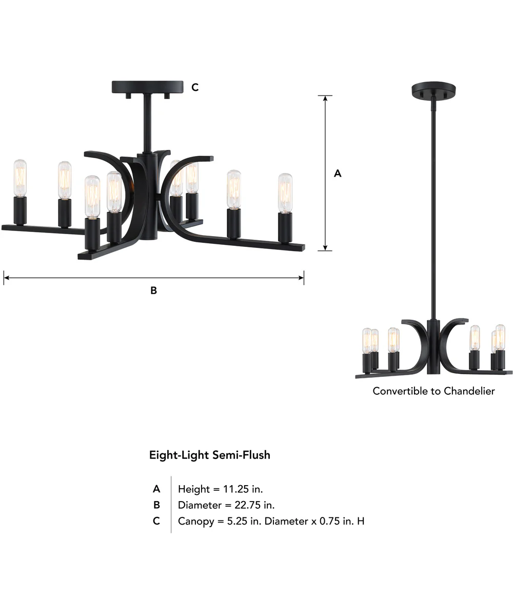 Skye 8 light Semi Flush Mount Matte Black - Image 4