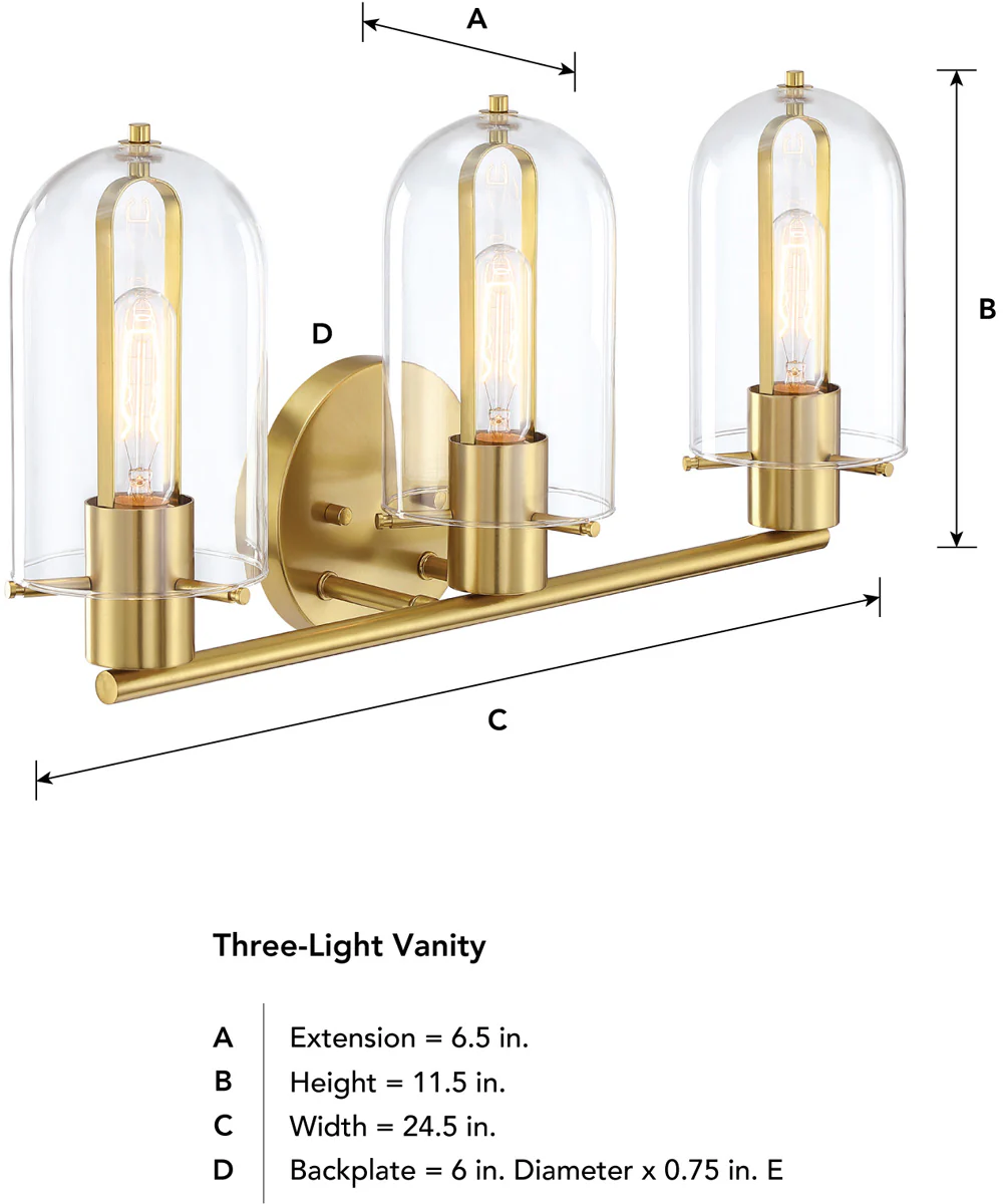 Skylar 3 Light Vanity Brushed Gold - Image 3