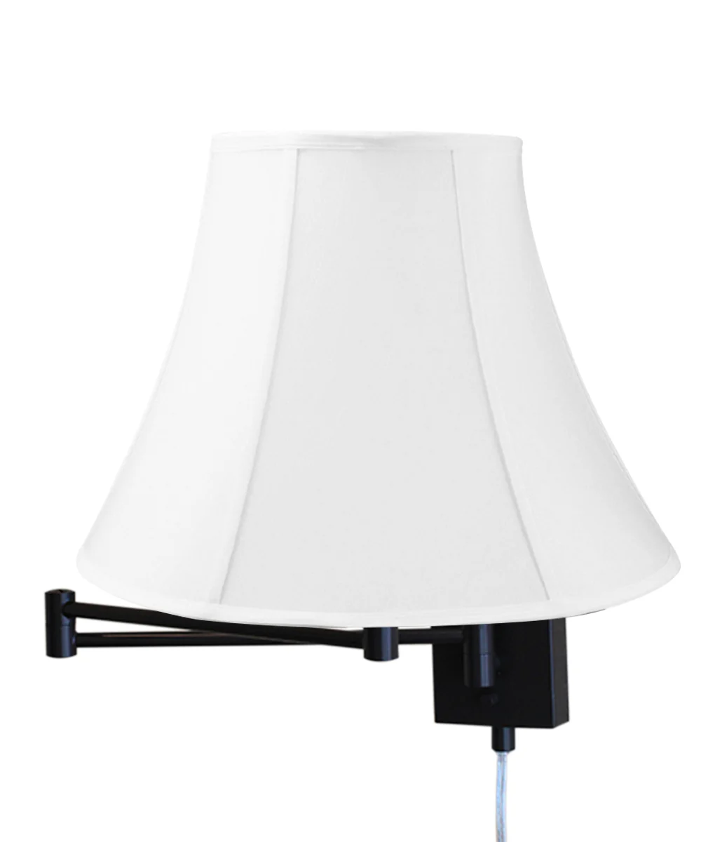 Dimmable Swing Arm Wall Light Bronze Brown Finish White Linen Lampshade - For Bedside, Living Room, Reading Chair
