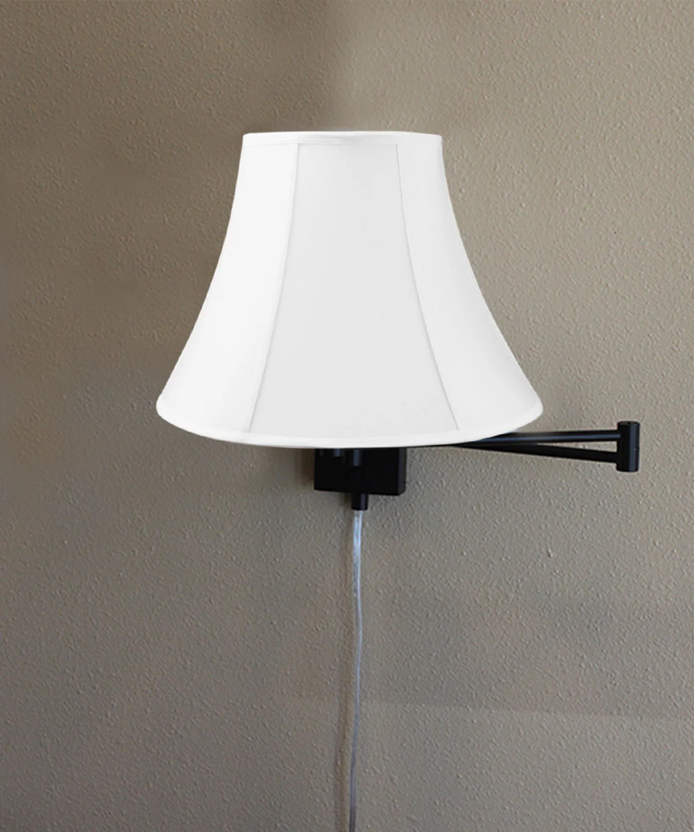 Dimmable Swing Arm Wall Light Bronze Brown Finish White Linen Lampshade - For Bedside, Living Room, Reading Chair - Image 3