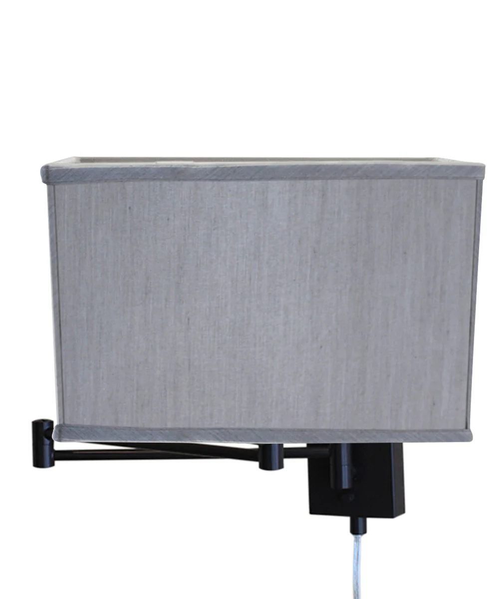 Dimmable Swing Arm Wall Light Bronze Brown Finish with Bavarian Gray Rectangular Lampshade - For Bedside, Living Room, Reading Chair