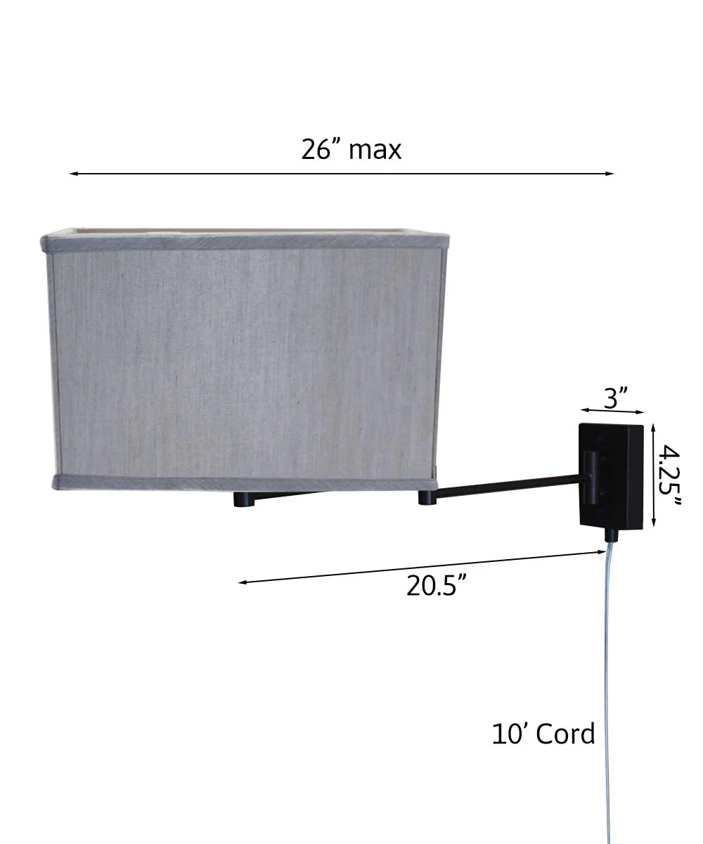 Dimmable Swing Arm Wall Light Bronze Brown Finish with Bavarian Gray Rectangular Lampshade - For Bedside, Living Room, Reading Chair - Image 2