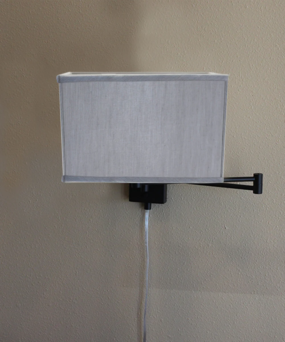 Dimmable Swing Arm Wall Light Bronze Brown Finish with Bavarian Gray Rectangular Lampshade - For Bedside, Living Room, Reading Chair - Image 3