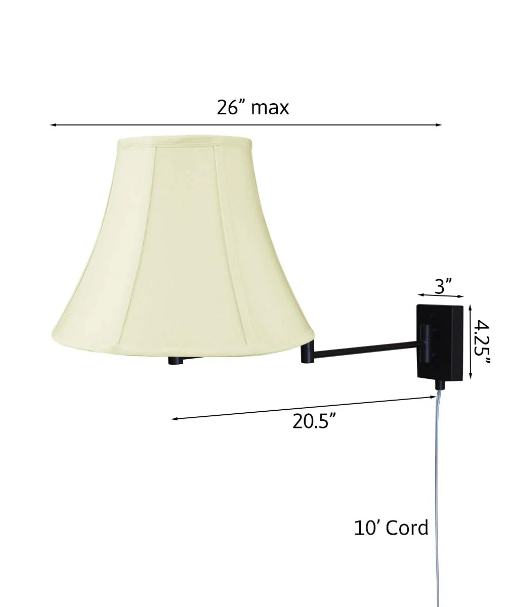 Dimmable Swing Arm Wall Light Bronze Brown Finish with Eggshell Shantung Bell Lampshade - For Bedside, Living Room, Reading Chair - Image 2