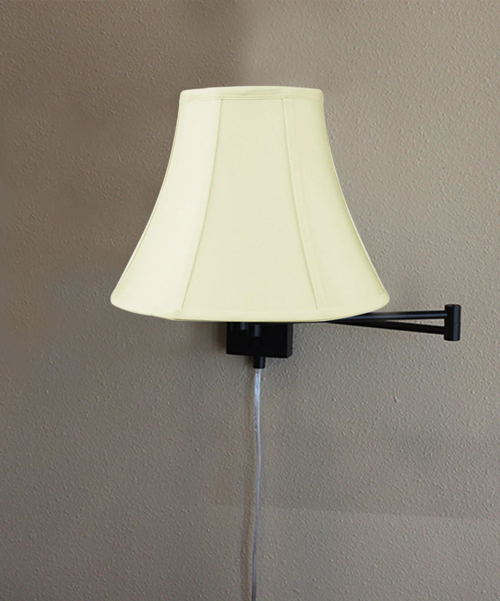 Dimmable Swing Arm Wall Light Bronze Brown Finish with Eggshell Shantung Bell Lampshade - For Bedside, Living Room, Reading Chair - Image 3
