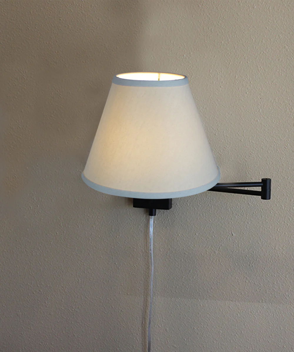 Dimmable Swing Arm Wall Light Bronze Brown Finish with Light Oatmeal Lampshade - For Bedside, Living Room, Reading Chair - Image 3