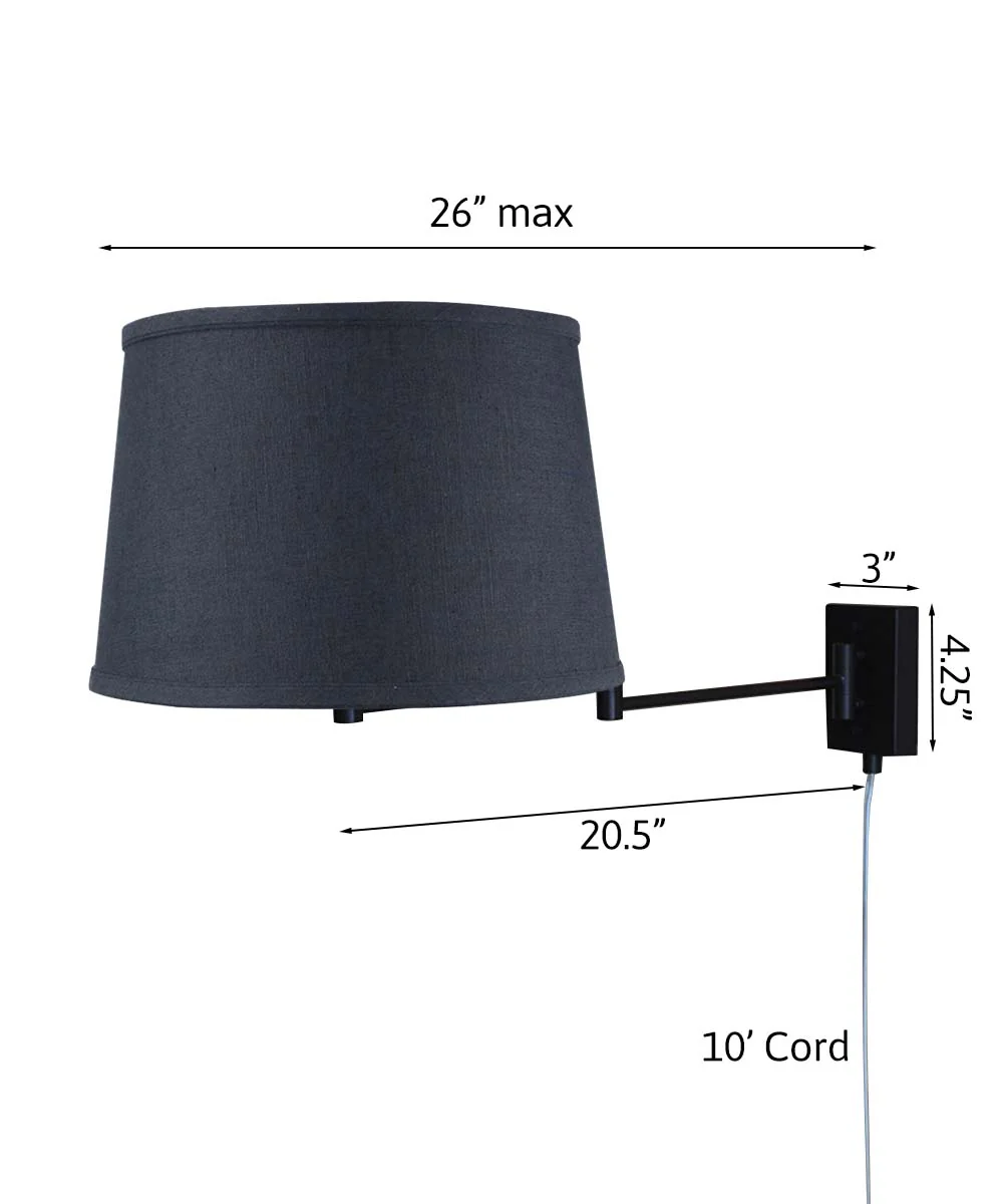 Dimmable Swing Arm Wall Light Bronze Brown Finish with Textured Slate Lampshade - For Bedside, Living Room, Reading Chair - Image 2