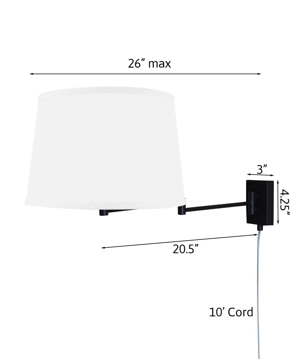 Dimmable Swing Arm Wall Light Bronze Brown Finish with White Linen Lampshade - For Bedside, Living Room, Reading Chair - Image 2