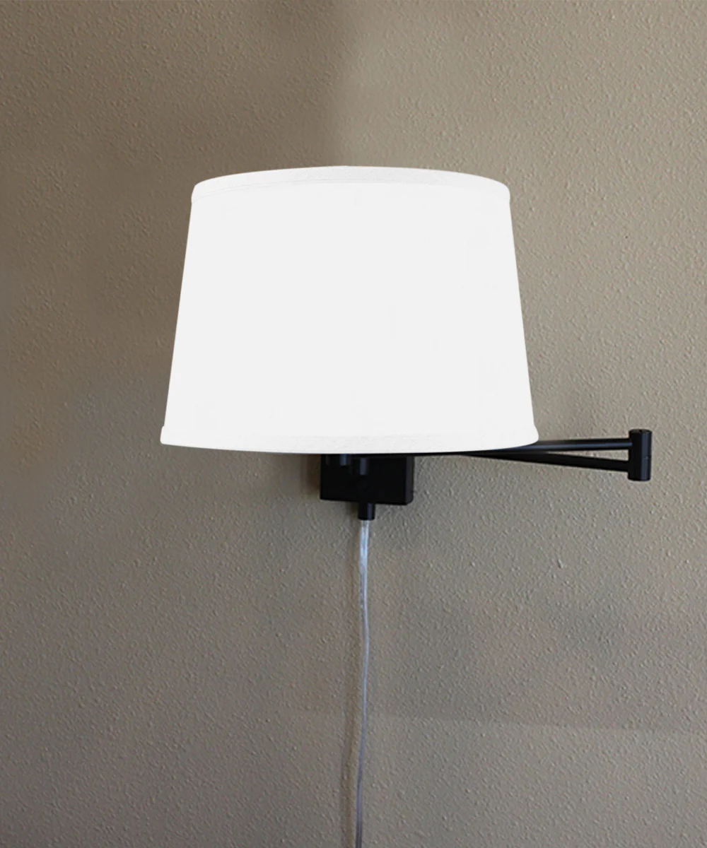 Dimmable Swing Arm Wall Light Bronze Brown Finish with White Linen Lampshade - For Bedside, Living Room, Reading Chair - Image 3