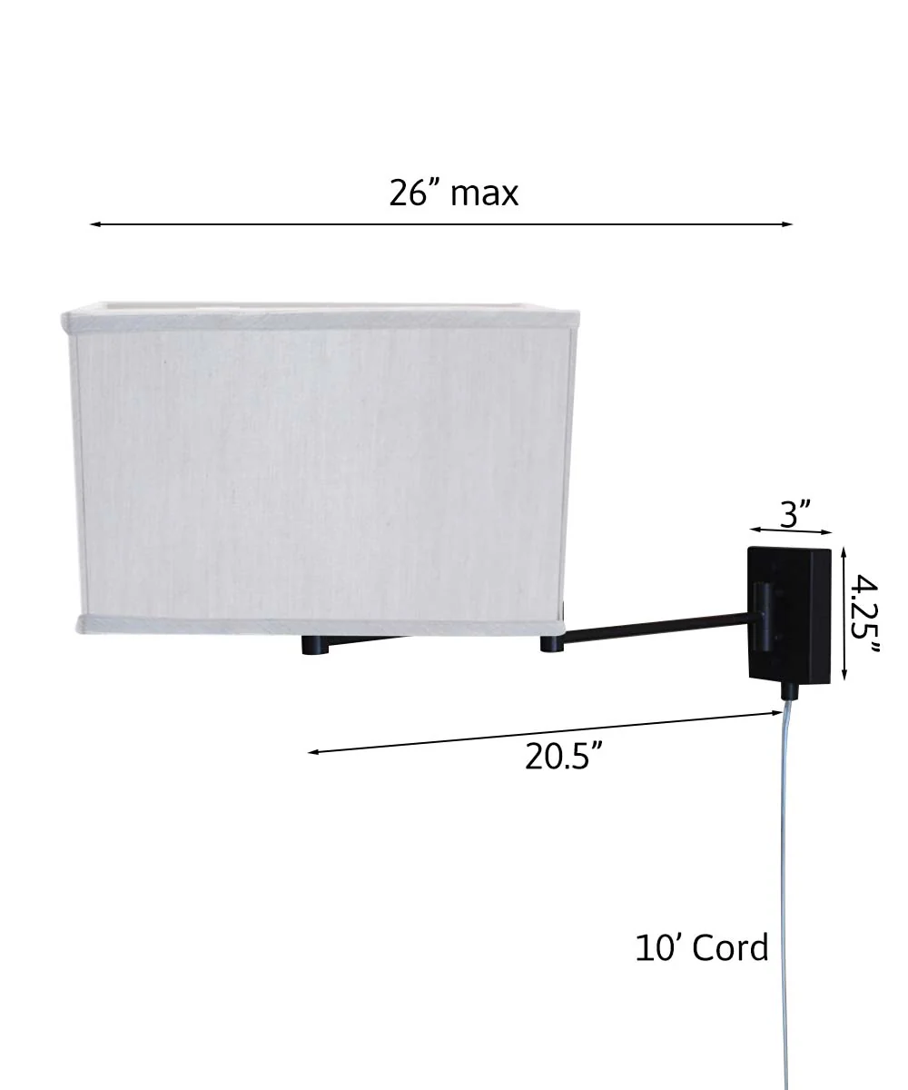 Dimmable Swing Arm Wall Light Bronze Brown Finish with White Linen Softback Rectangular Lampshade - For Bedside, Living Room, Reading Chair - Image 2