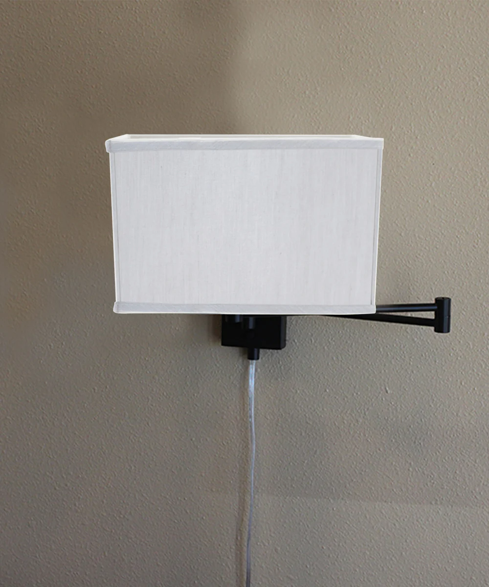 Dimmable Swing Arm Wall Light Bronze Brown Finish with White Linen Softback Rectangular Lampshade - For Bedside, Living Room, Reading Chair - Image 3