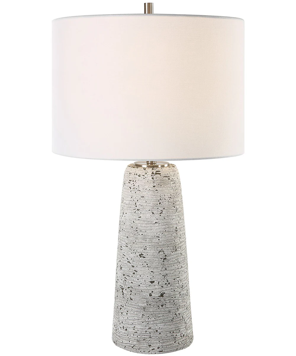Distressed Ceramic Tapered Table Lamp with White Linen