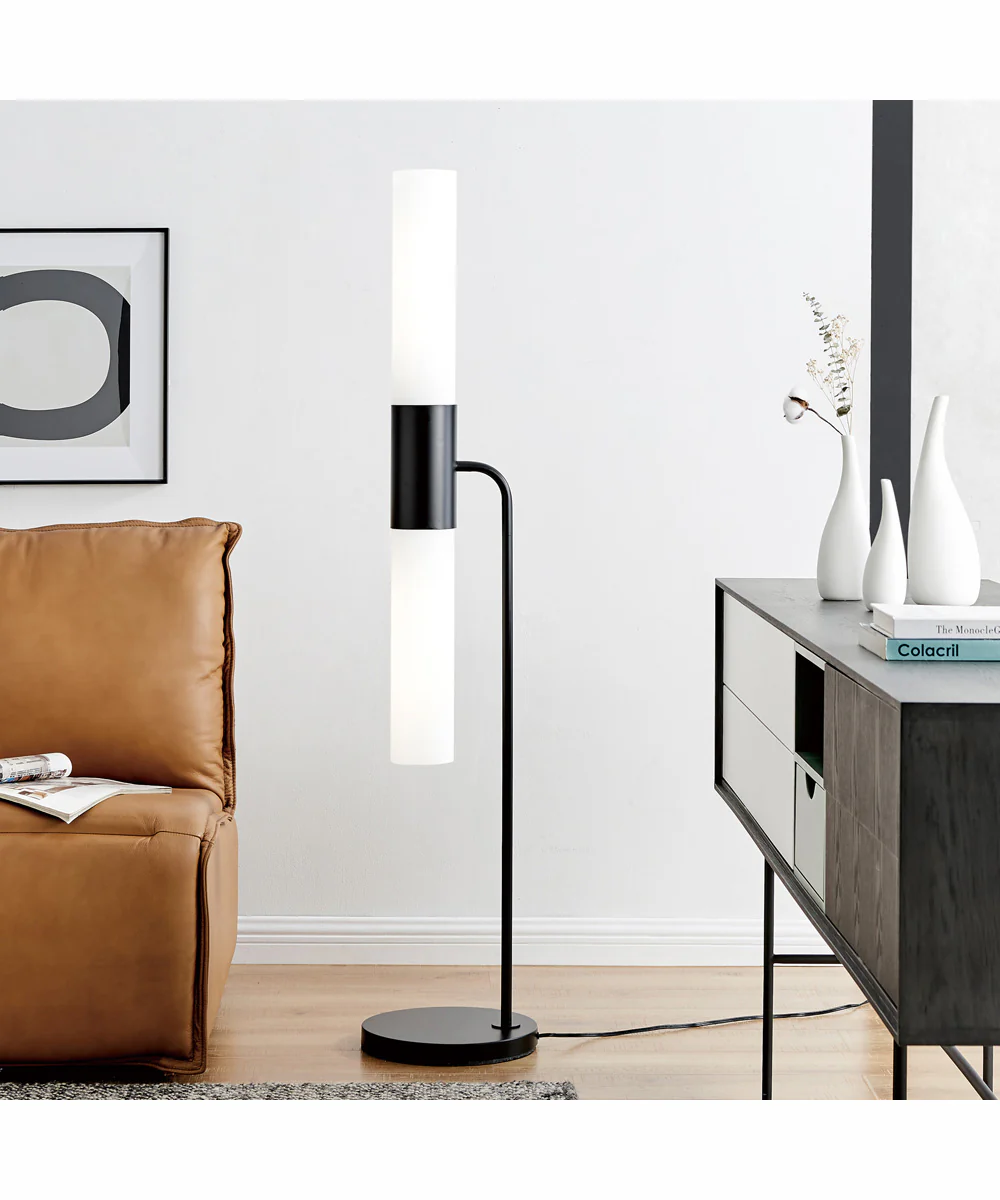 Dulance 2-Light 2-Light Floor Lamp Black/Frost Glass Shade - Image 3