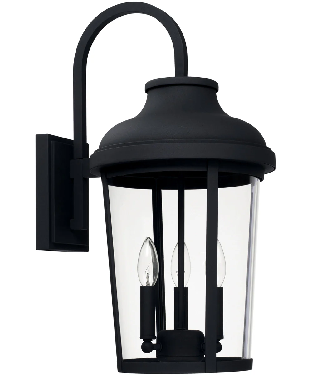 Dunbar 3-Light Outdoor Wall Mount Rain or Shine - Black with Clear Glass