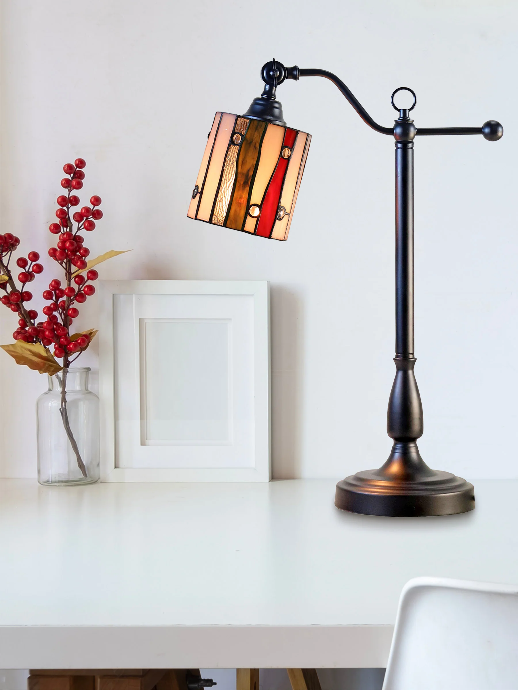 El Anza 24 Inch Tall Handmade Tiffany Desk Lamp