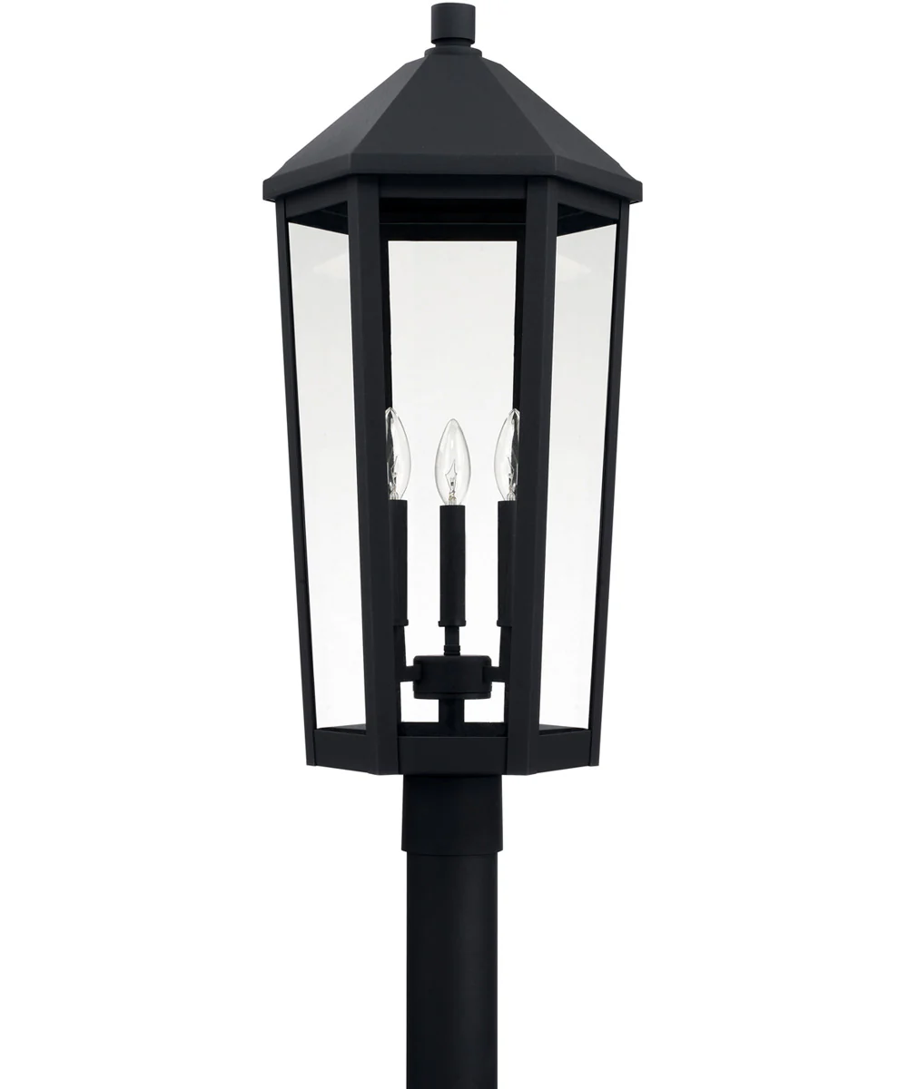 Ellsworth 3-Light Outdoor Post Mount Rain or Shine - Black with Clear Glass