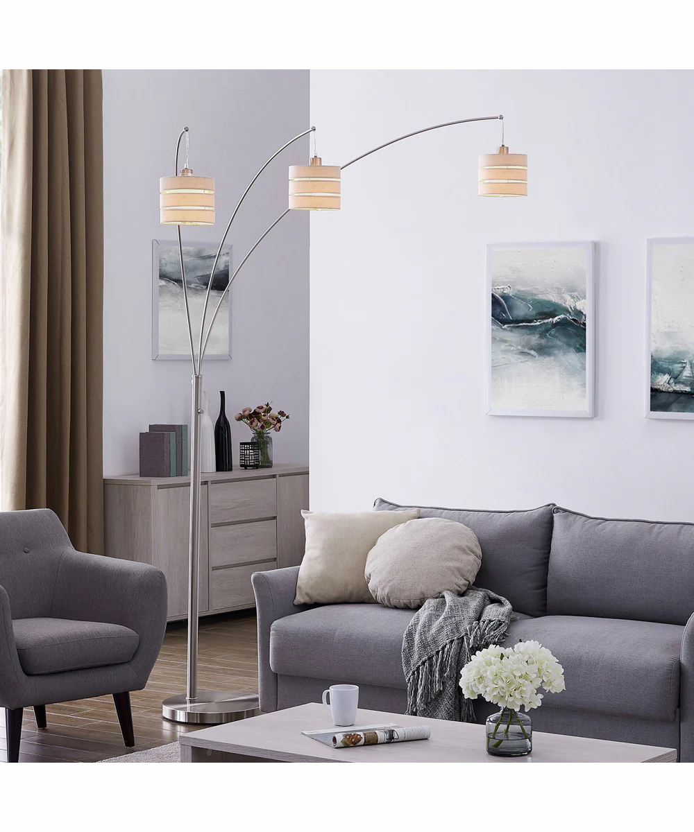 Falan 3-Light 3-Light Arch Lamp Brushed Nickel/Linen Shade - Image 3