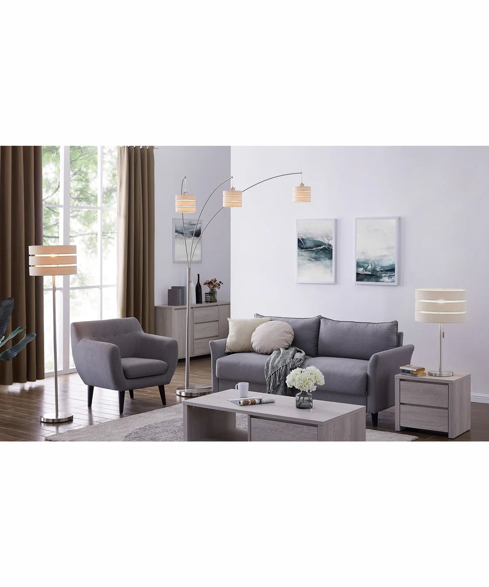 Falan 3-Light 3-Light Arch Lamp Brushed Nickel/Linen Shade - Image 4