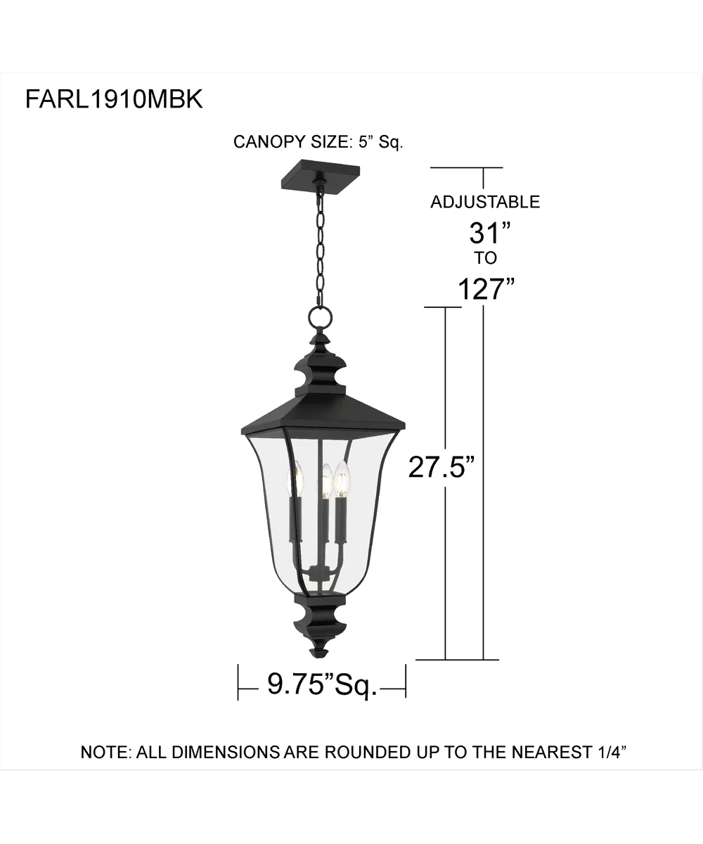 Farley 3-light Outdoor Pendant Light Matte Black - Image 4