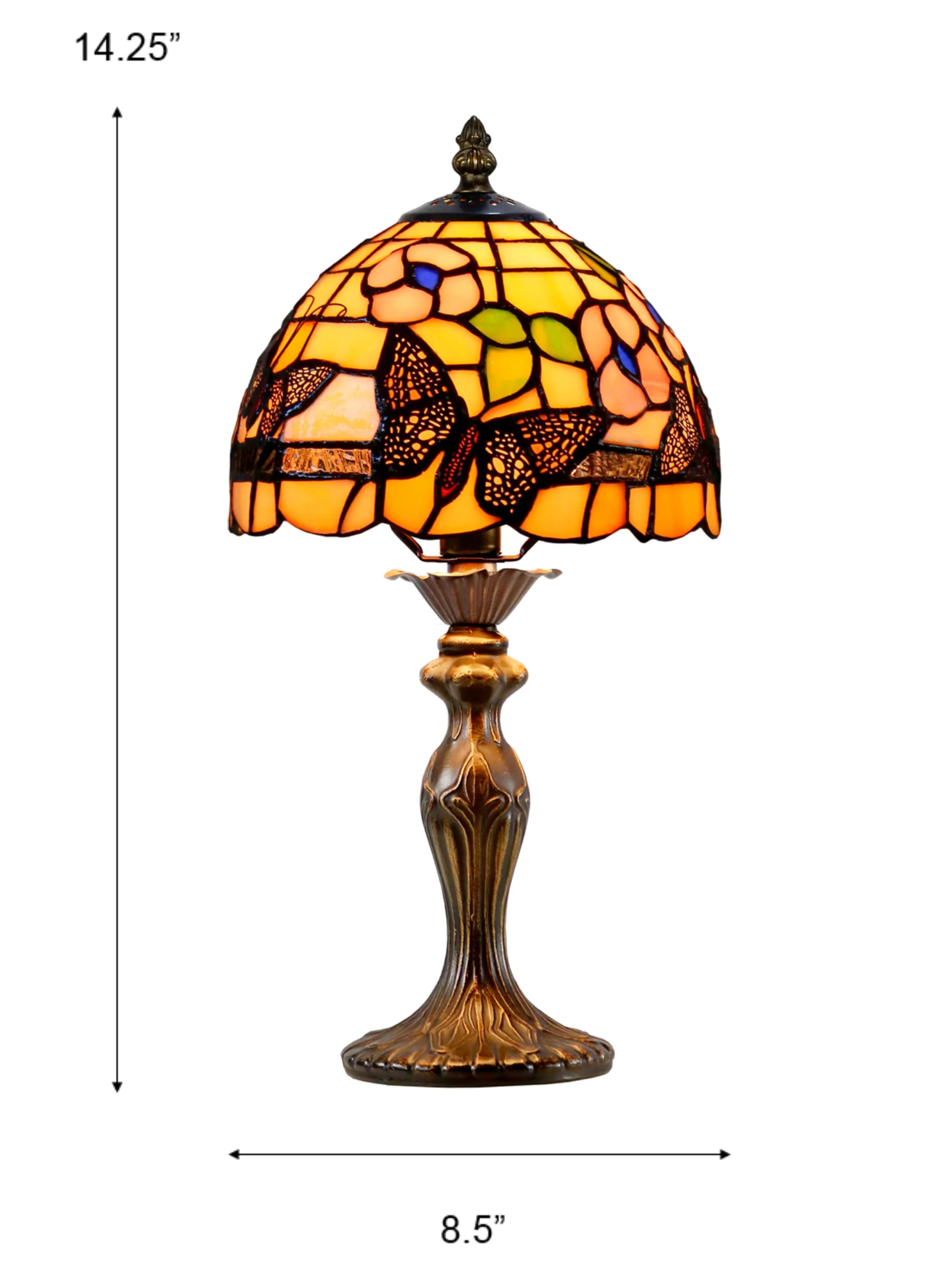 Ferndell Butterfly 14.25 Inch  Tall Handmade Tiffany Accent Lamp - Image 2