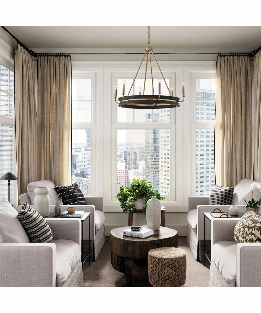 Finn 6-Light Chandelier Black Stain and Matte Brass - Image 3