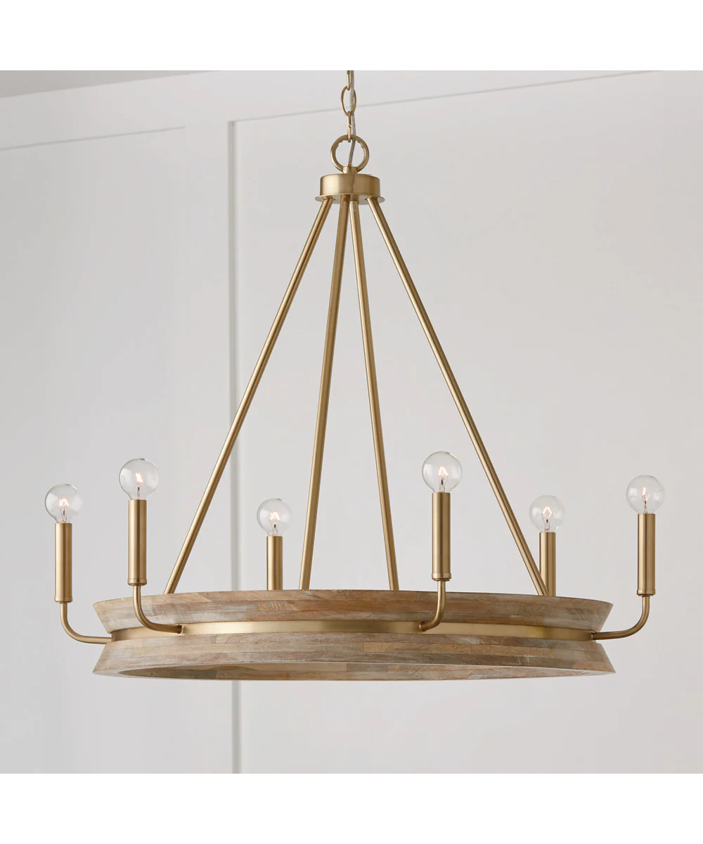 Finn 6-Light Chandelier White Wash and Matte Brass - Image 2