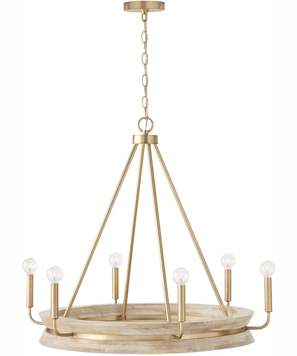 Finn 6-Light Chandelier White Wash and Matte Brass - Image 4