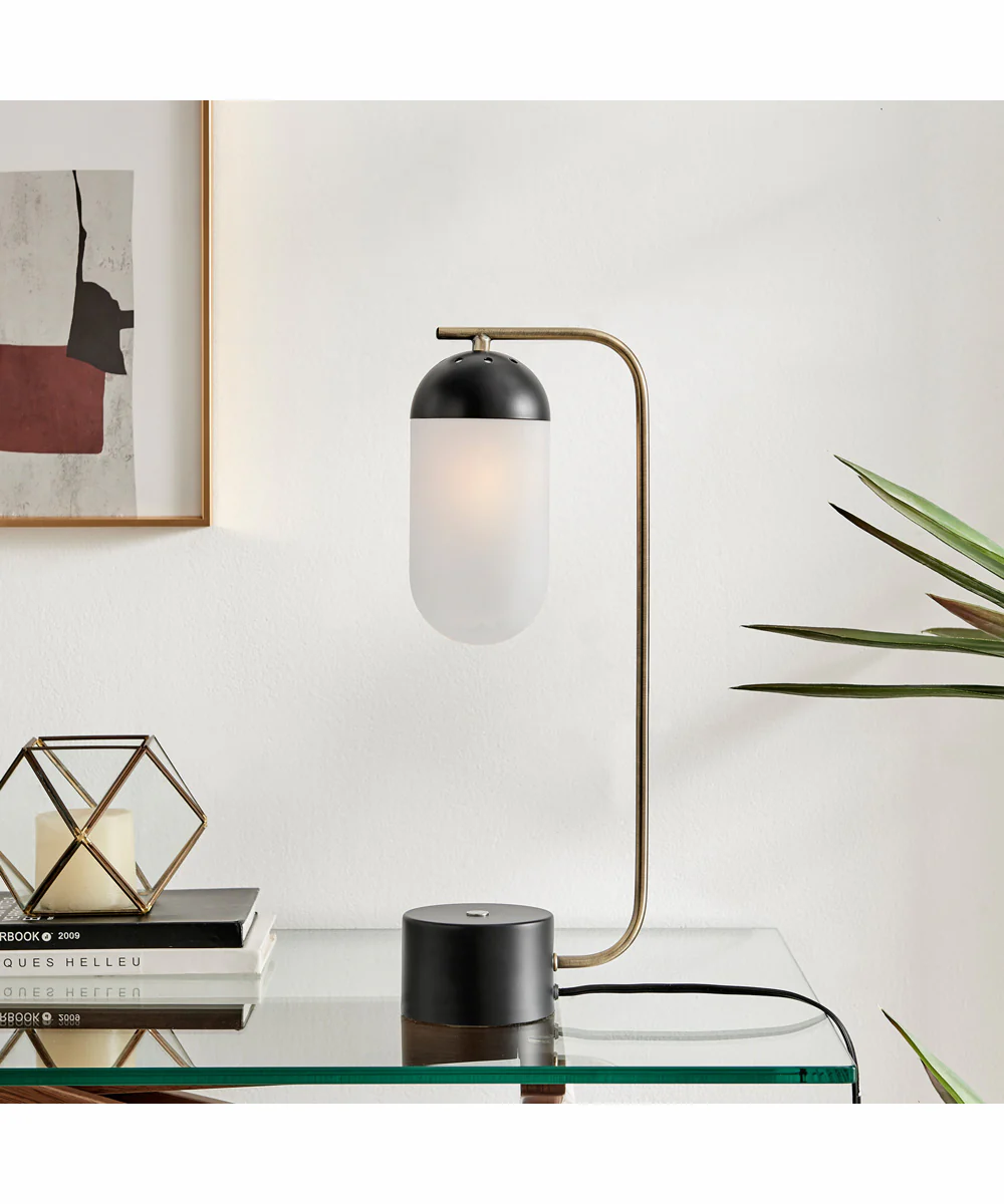 Firefly 1-Light Table Lamp Antique Brass/Black/Frost Glass Shade - Image 3