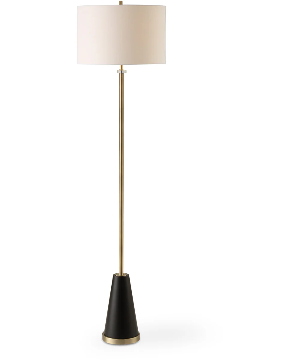 Floor Lamp in Antique Brass and Crystal with White Linen