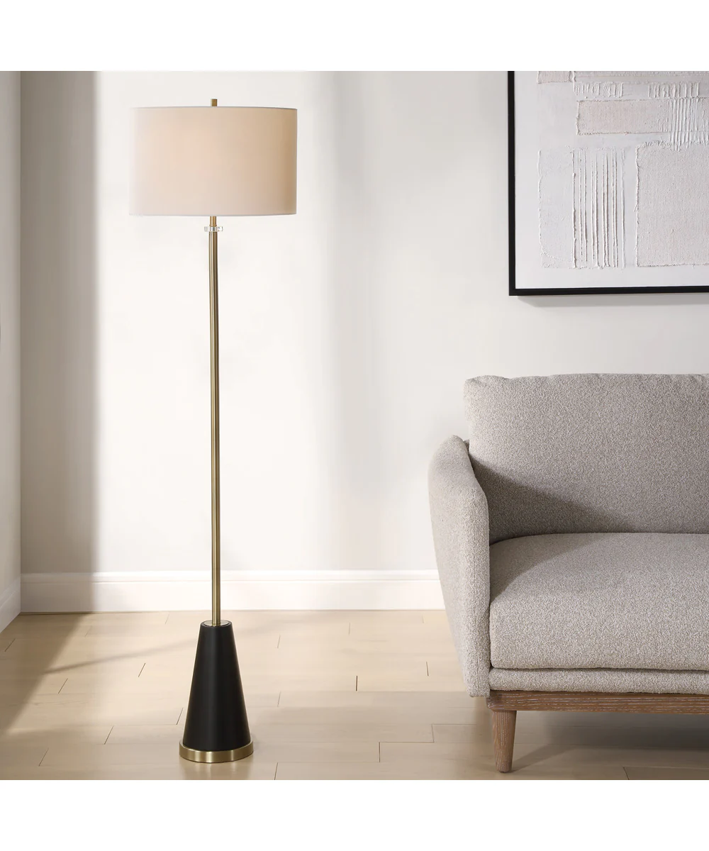 Floor Lamp in Antique Brass and Crystal with White Linen - Image 2