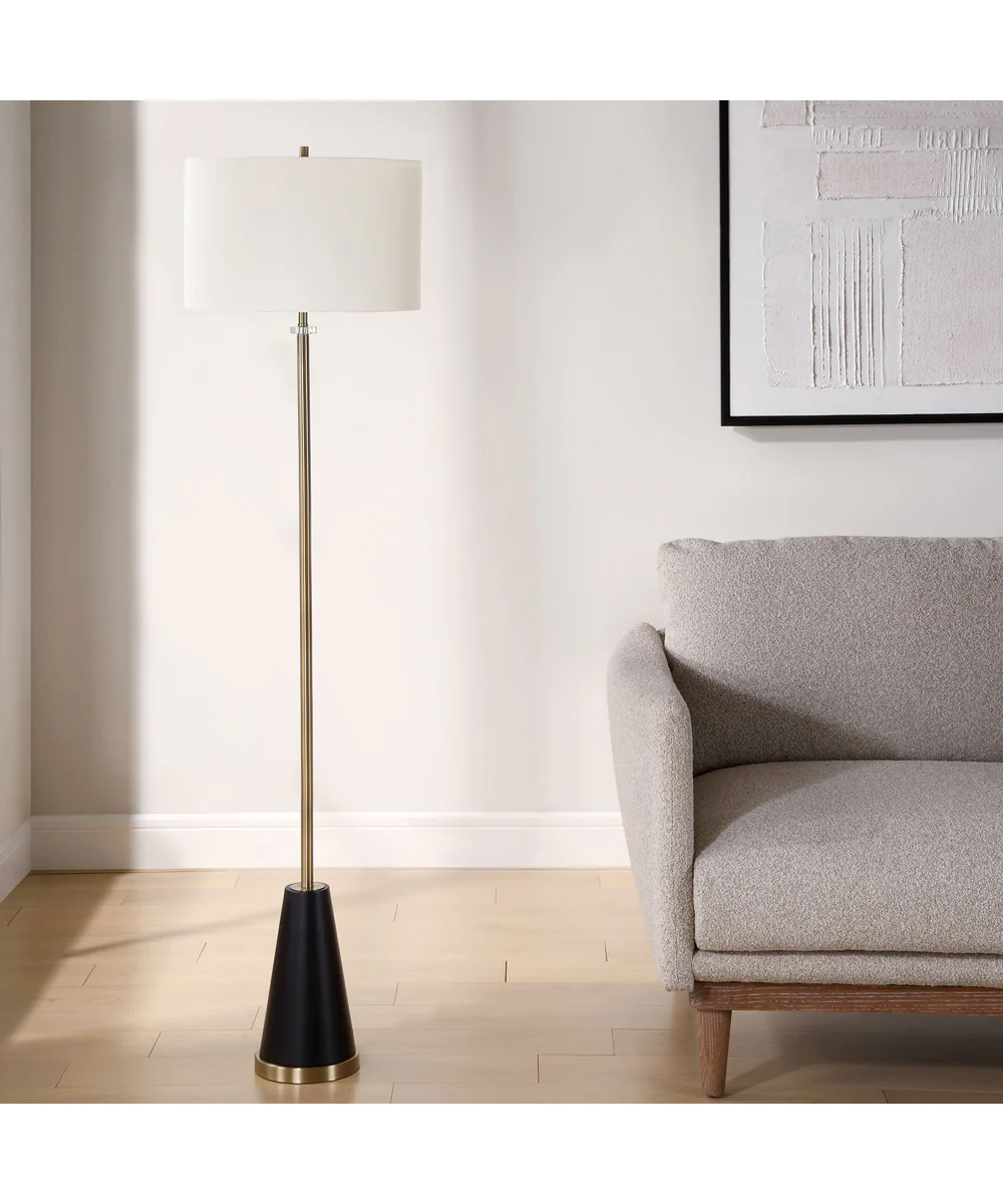 Floor Lamp in Antique Brass and Crystal with White Linen - Image 3