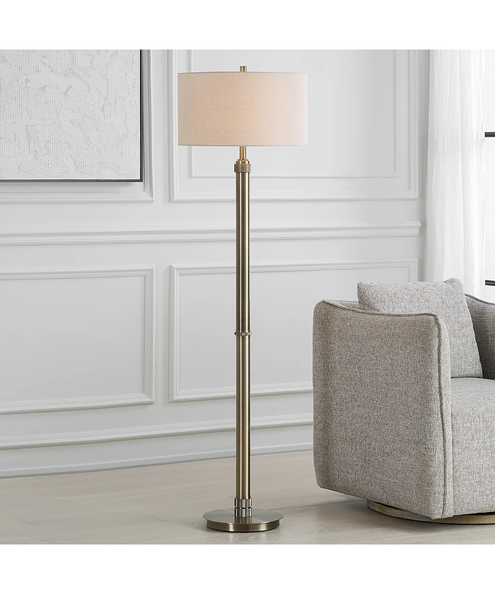 Floor Lamp in Antique Brass with Off-White Linen - Image 2