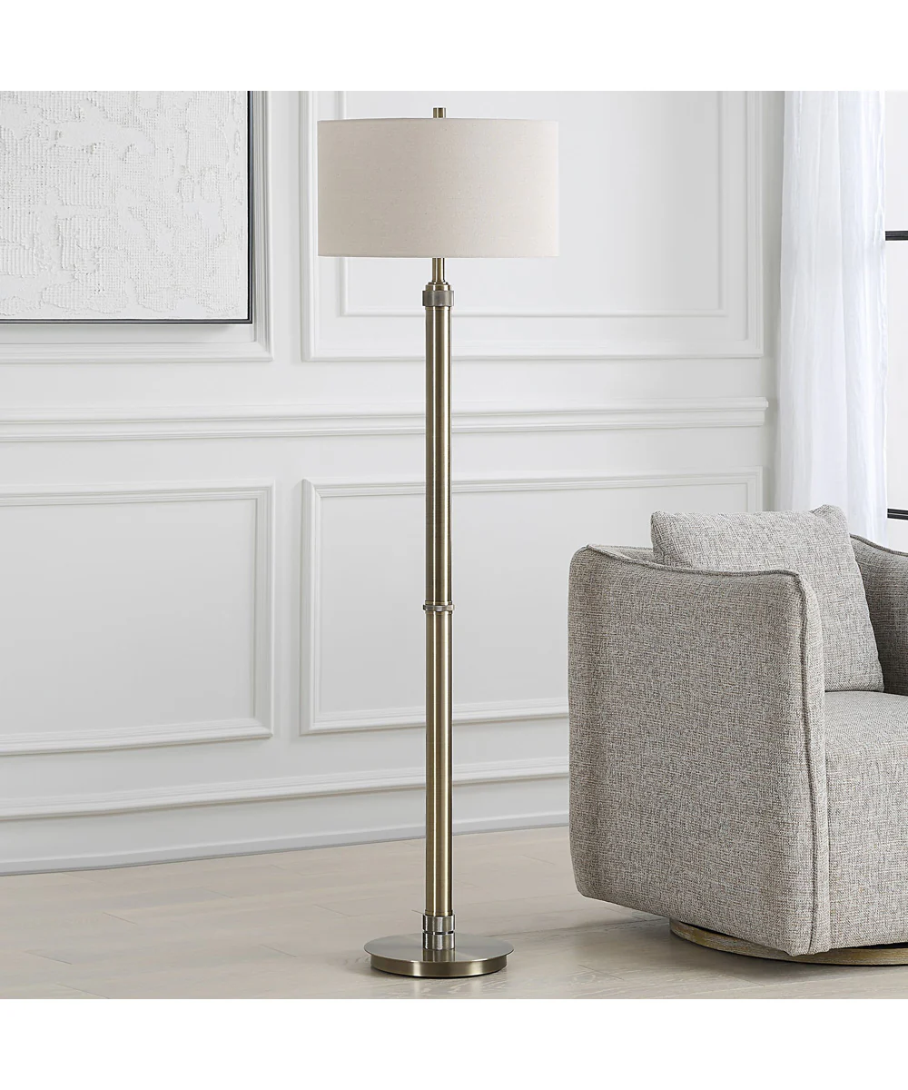 Floor Lamp in Antique Brass with Off-White Linen - Image 3