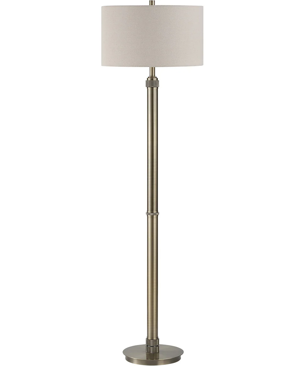 Floor Lamp in Antique Brass with Off-White Linen - Image 4