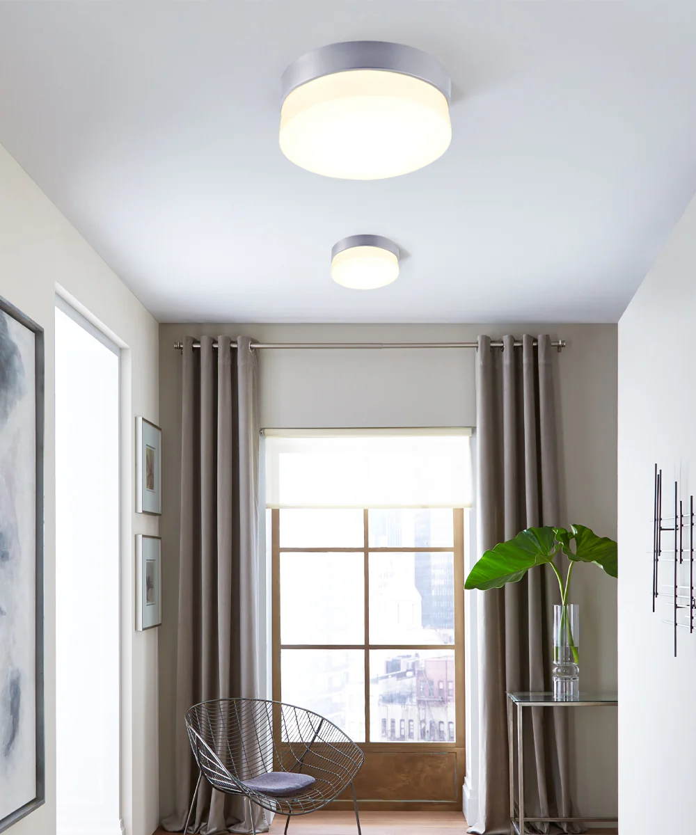 Flux 9"W 1-Light LED Flush Mount Light Fixture Satin Silver Finish by Maxim - Image 2